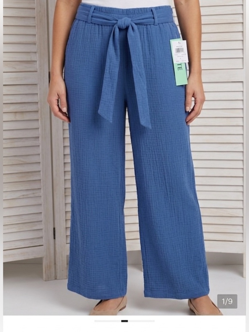 Retrology Bright Denim Blue Stretch Waist Tie Palazzo Pants Size PL NWT Petite